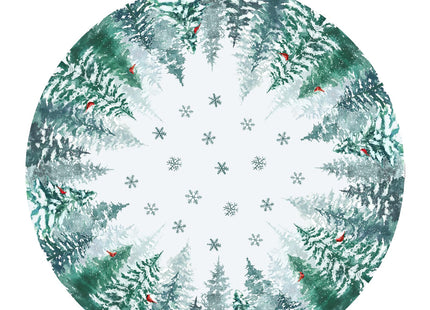 Winter Green Pine Tree Table Cloth Round Xmas Red Cardinal Bird Snowflake Tablecloth 60 Inch Decor Washable Stain and Wrinkle Resistant Winter Round Table Cover for Dining Picnic