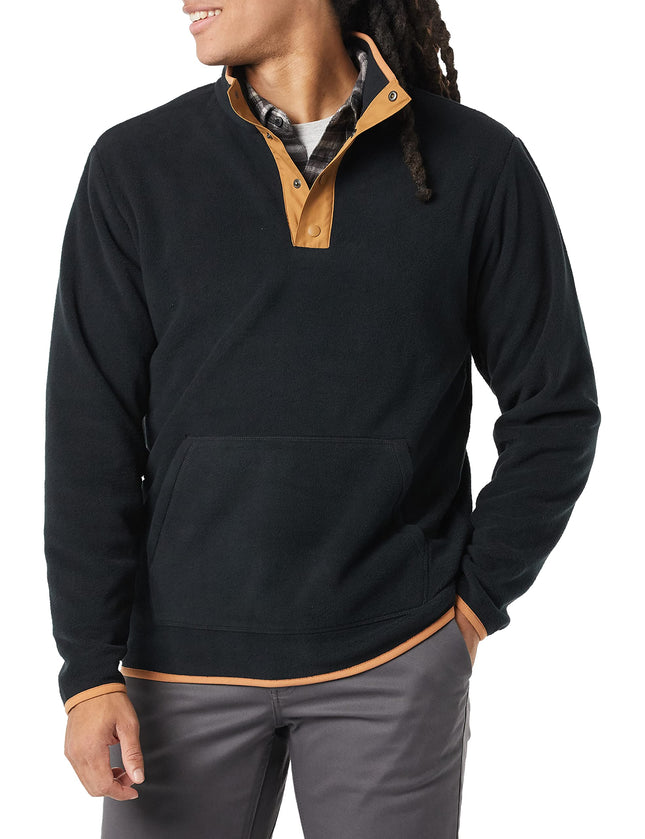 Amazon Essentials Men's Snap-Front Pullover Polar Fleece Jacket, Black Camel Color Block, X-Large