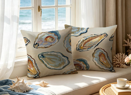 Exqcom Abstract Oyster Coastal Beach Pillow Covers 18x18 Set of 2, Beachy Room Decor Aesthetic, Retro Coastal Ocean Oyster Shell Decorative Lumbar Pillow Covers for Home Bedroom Living Room