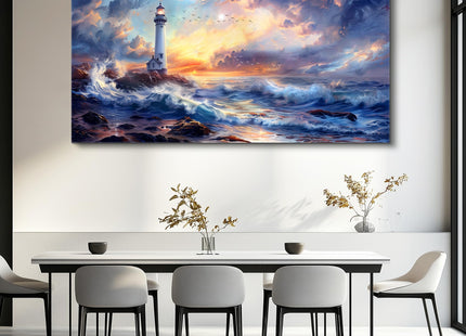 PHAOHUAXM Large Canvas Wall Art Seaside Lighthouse Scenery painting 30"X60"