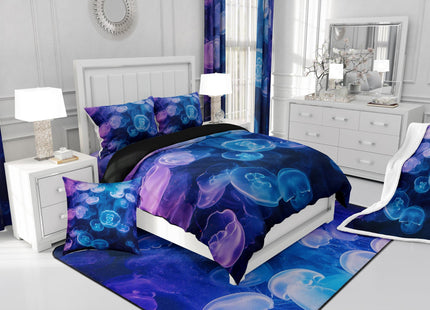 Erosebridal Jellyfish Bedding Duvet Cover Sets Full Size, 3D Jellyfish Comforter Cover Set, Soft Microfiber Under Sea Wildlife Bedding Decorative 3 Piece with 2 Pillowcases, Ocean Animal Quilt Cover