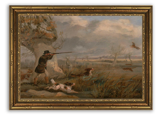 Vintage Gold Framed Canvas Wall Art Wildlife Hunting Painting Picture Wall Decor Autumn Countryside Scenes Poster Print Artwork for Cabin, Lodge, Home Office Home Decoration 9x11in