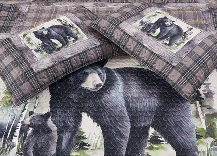 Virah Bella 3-Piece King Lodge Quilt Bedding Set - Rustic Bear Family Panel Country Reversible Coverlet with 2 Decorative King Pillow Shams - Lightweight Soft Microfiber Bedspread for Cabin Décor