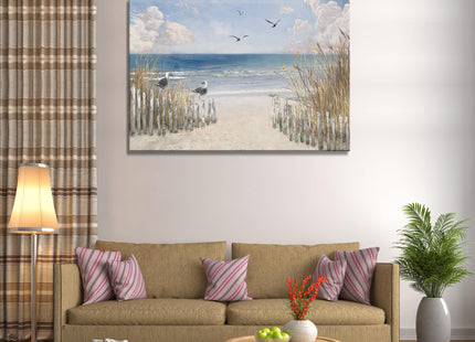 XXMWallArt FC3781 Sandy Beach Wall Art Canvas Print Wall Art Seascape Blue Print Home Decor Abstract Coastal Picture Modern Ocean Artwork for Living Room Bedroom Bathroom Office Decor