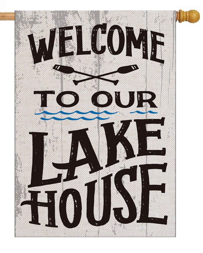 pingpi Welcome to Our Lake House Large House Flag Vertical Double Sided 28 x 40 Inch Summer Burlap Yard Outdoor Decor