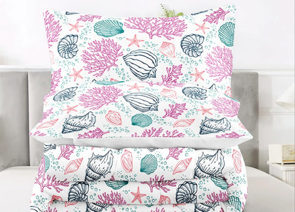 Raphus Cucullatus Sea Shell Bedding Comforter Queen Size, Beach Theme Ocean Coastal Bedding Set