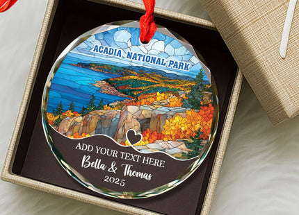 Acadia National Park Stained Glass Ornament, Maine Souvenir National Park Keepsake, Acadia Christmas Ornament Gifts for Maine Vacation, Customized Names & Text Travel Souvenir Ornaments 2026