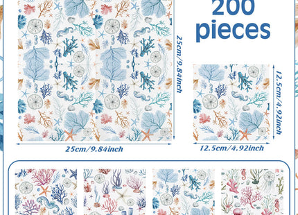 Fulmoon 200 Pcs Marine Life Paper Napkins Coastal Napkin Disposable 4 Style