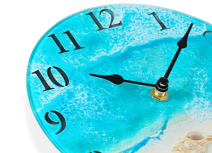 Coastal Beach Wall Clock 8in Blue Seashell Battery Silent Bathroom Decor