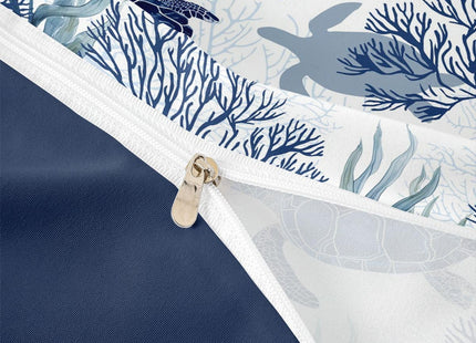 Turtle Bedding Set King Nautical Coastal Bedding,White Blue Sea Turtle Comforter Cover for Kids Boys Girls,Reptile Tortoise Duvet Cover Ocean Beach Theme Quilt Cover Kawaii Sea Animal Bedspread Cover