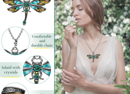 Sureio 6 Pcs Dragonfly Necklace for Women, Enamel Pendant,Dragonfly