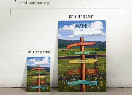 Lantern Press Maine, Signpost, Meadow, 12x18 Inch Aluminum Sign, Indoor or Outdoor Use
