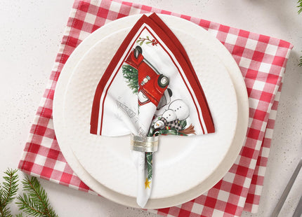 Arquiel Truck Christian Snowman Cloth Napkins Set of 4, 100% Cotton