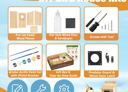 Wooden Bird Houses for Outside with Paint Set, Crafts & DIY Birdhouse Kits for Adults & Kids to Build, Bird House Outdoor for Bluebird Finch Swallow Wren Chickadee