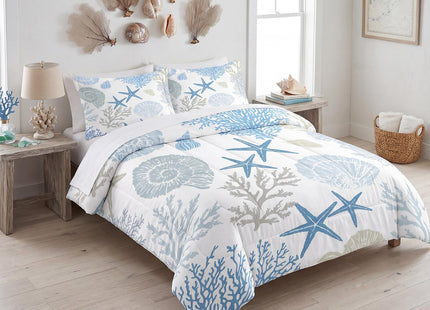 FUYEUN Coastal Comforter Set Twin Size Nautical Bedding for Kids Men Women, Beach Starfish Shell Quilt Bedroom Decor 1 Comforter 1 Pillowcase