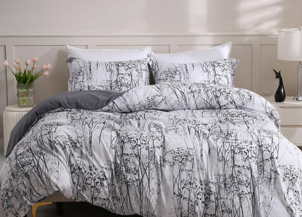 LONAVA Queen Botaincal 3 Pcs Duvet Cover Set, Breathable Soft Microfiber Deep Grey Lining Comforter Cover with Zipper Closure, and 2 Anti-Pilling, Fade Resistant Pillowcases, Winter Forest