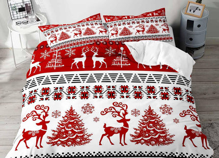 LUVIVIHOME 3PCS King Christmas Duvet Cover Set, Red & White Striped, Reindeer Deer Christmas Tree Snowflake Winter Holiday Xmas New Year Comforter Cover, 2 Pillow Shams