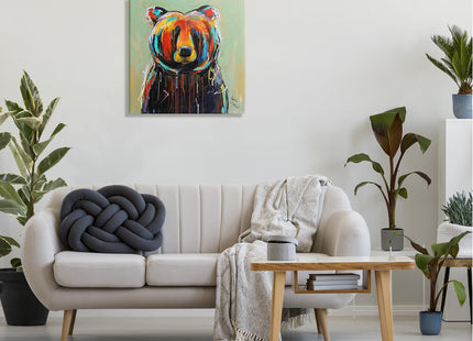 Abstract Painted Black Bear, 24 x 24 Inch Canvas Wall Art