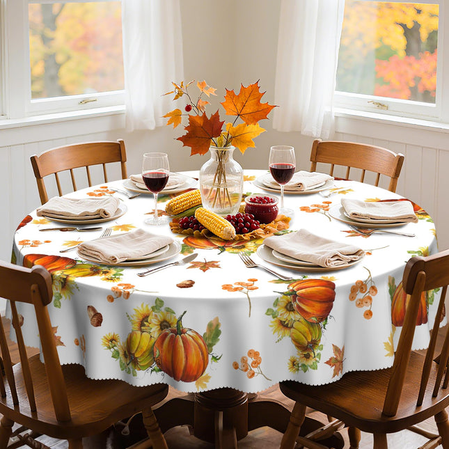 Round Tablecloth 60 Inch Fall Table Cloths Maple Leaf Pumpkin Table Cover