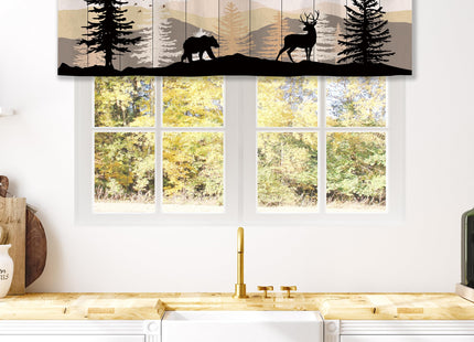 Laifzere Farmhouse Forest Cabin Curtain Valance for Window Treatments Rustic Wooden Rod Pocket Kitchen Treatment Tree Country Deer Bear Drapes for Bathroom Bedroom Living Room 1 Panel (52x18 Inch)