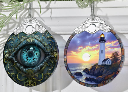 3" Stained Glass Christmas Decoration, Christmas Ornaments, Heirloom Keepsake, Gift Exchange, Gift Idea, Bauble Present - Lighthouse at Dusk