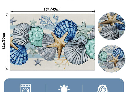 Sea Shell Starfish Beach Placemats Set of 4, 12x18 Inch Seasonal Spring Ocean Coastal Washable Linen Nautical Table Mats for Party Kitchen Dining Decoration