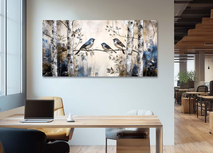 Ggaafet Beige Sparrow Bird Wall Art Decor for Bedroom Cute Chickadee Birds Canvas Pictures Birch Tree Woods Painting Prints Deco Wildlife Artwork Large