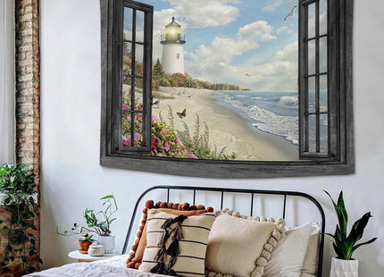 Baegopa Beach Tapestry Large Lighthouse Ocean Tapestry Wall Hanging for Bedroom Seascape Coastal Tapestries Wall Decor for Home Office Dorm Living Room 40"x60"