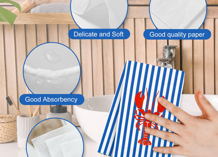 FYSUIMU 50 Pcs Summer Crawfish Guest Napkins Watercolor Crayfish Stripe Paper Napkins Dark Blue Red Lobster Disposable Bathroom Hand Towels for Party Dinner Table Supplies