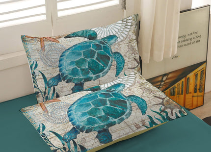 MUSOLEI Ocean Comforter Set Turtle Comforter Set, Sea Turtle Bedding Collections Soft for Teen Boys Turquoise Ocean Themed Mediterranean Style Printed Design Quilt Set Twin Size Comforter Sets（Twin）