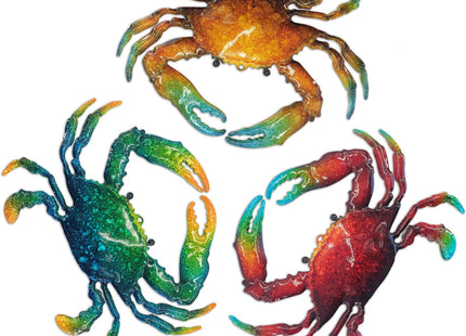 John's Studio Metal Crab Sea Wall Decor Outdoor Garden Hanging Art Sculptures Home Ocean Theme Decorations for Kitchen Bathroom and Pool - 3 PCS