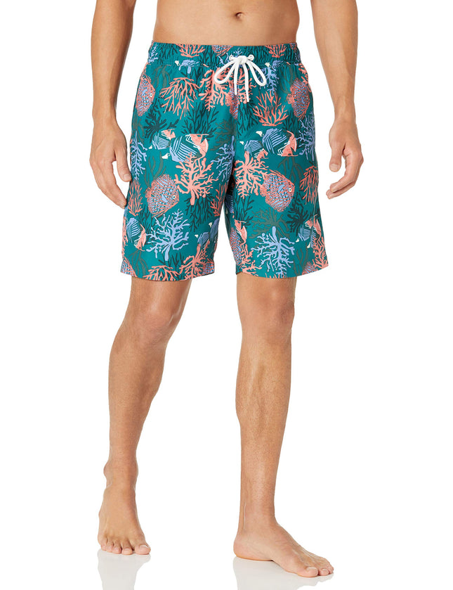 Amazon Essentials Men's 9" Breathable Swim Trunks with Mesh Lining, Elastic Waist, Pockets, Drawstring Closure, Coral Orange, Large