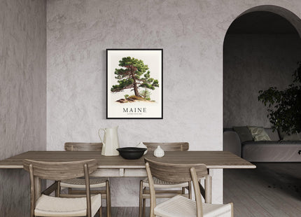 Maine State Tree Art Print, Maine Poster Wall art Decor, Maine State Map Travel Poster, Home Office Wall Decoration, Bedroom, Living Room Artwork. (Maine E, 16x20 inches + (Black Frame))