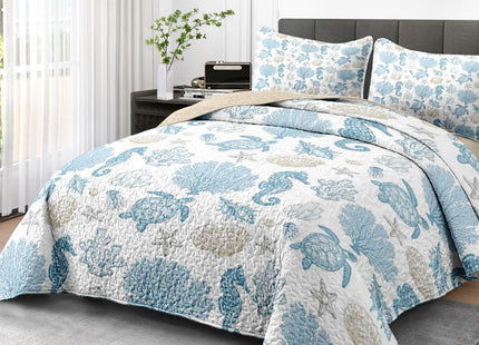 Pamnest Queen Quilt Set, 3 Pieces Sea Shell Coral Bedding, Bedspread