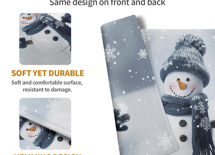 Wnoesat Snowman Placemats Set of 4, 12x18 Inch Winter Cute Blue Snowman Snowflake Table Mats Seasonal Christmas Holiday Washable Linen Fabric Place Mats for Farmhouse Party Kitchen Dining Decor