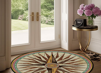 keepcute Vintage Compass Area Rug 3' Nautical Non-Slip Round Mat