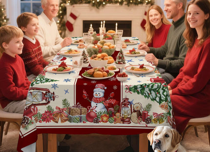 Hexagram Christmas Tablecloth Rectangle 52x70 Inch, Red Snowman Tablecloth