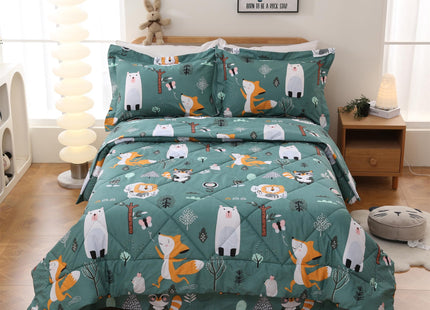 JSD Green Forest Animal Kids Comforter Set Twin Size
