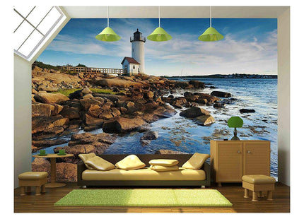 wall26 - Annisquam Lighthouse, Massachusetts - Removable Wall Mural | Self-Adhesive Large Wallpaper - 100x144 inches