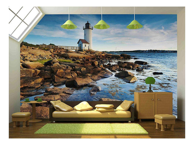 wall26 - Annisquam Lighthouse, Massachusetts - Removable Wall Mural | Self-Adhesive Large Wallpaper - 100x144 inches
