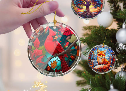 Cardinal Stained Glass Ornament - Christmas Tree Decorations, Cardinal Ornaments for Christmas Tree, Gift Exchange