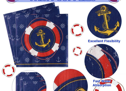 Grencian 96Pcs Nautical Anchor Party Supplies Navy Nautical Party Plates