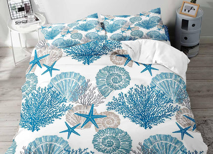 LUVIVIHOME 2PCS Coastal Bedding, Twin Bedding Sets, White Duvet Cover, Light Blue Coral Reef Starfish Conch Seashell Nautical Ocean Sea Life Summer Beach Comforter Bedspread Quilt Cover, 1 Pillow Case