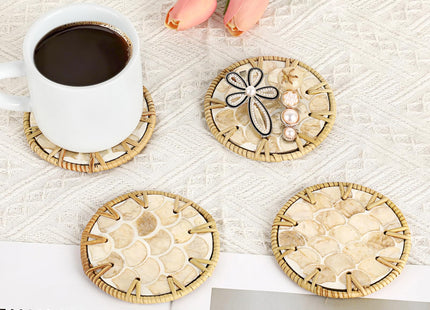 Coastal Coasters Set of 6, Boho Coaster Set with Holder, Fish Scale