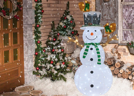 Outdoor Snowman Lighted, Pop-Up Lighted Snowman Outdoor Christmas Decorations Prelit 120 LED Lights Plug-in, Collapsible Light Up Snowmen with Squirrels Pine Cone Home Balcony Porch Yard Decor-Green