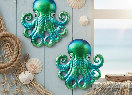 Newinhome Ocean Dreams Metal Wall Art - (Octopus) 2-Piece Handcrafted Iron Sea Creature Cutouts - Coastal Style Home Decor - Unique Gift