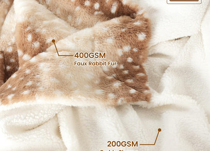 Cozy Bliss Deer Print Faux Fur Throw Blanket,50"×60", Brown Deer