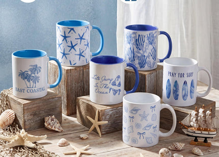 Didaey 6 Pcs Coastal Coffee Mugs, Blue Starfish Ceramic 12 oz Summer