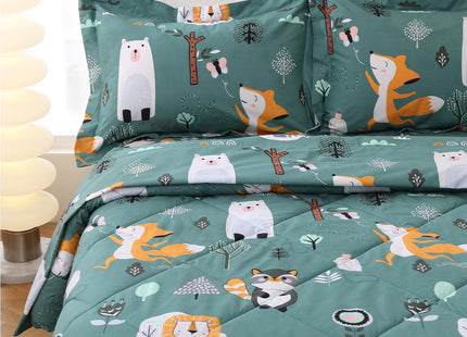 JSD Green Forest Animal Kids Comforter Set Twin Size