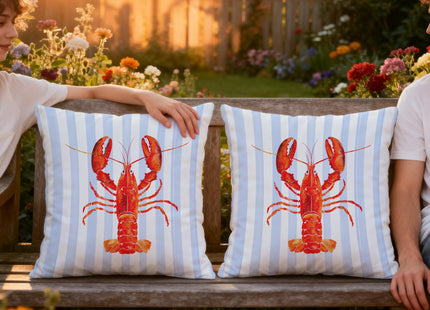 awdschkj Coastal Beach Red Lobster Pillow Covers 18x18, Preppy Beach Room Decor, New England Red Lobster Nautical Coastal Decorative Throw Pillow Covers for Home Bedroom Living Room, Set of 2